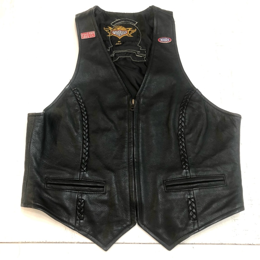 Universal Rider Leather Women’s Vest Sz M Toys for Tots 2003 Patched